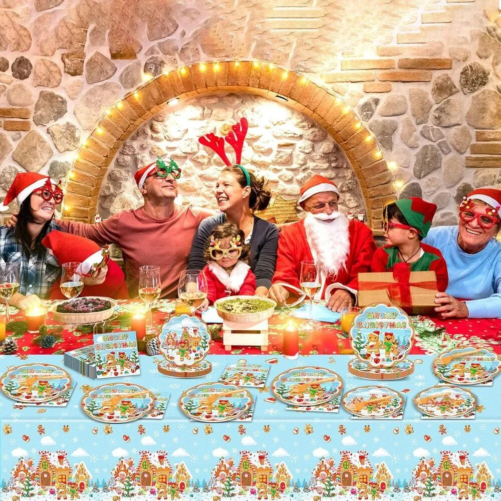 Cute Gingerbread Christmas Tableware Complete for 24 Guests' Delightful Dining